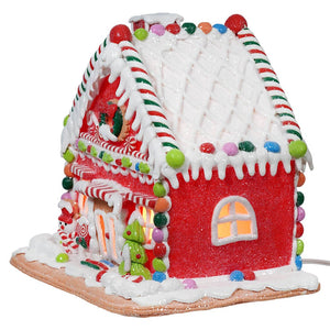 Lighted Red Gingerbread House
