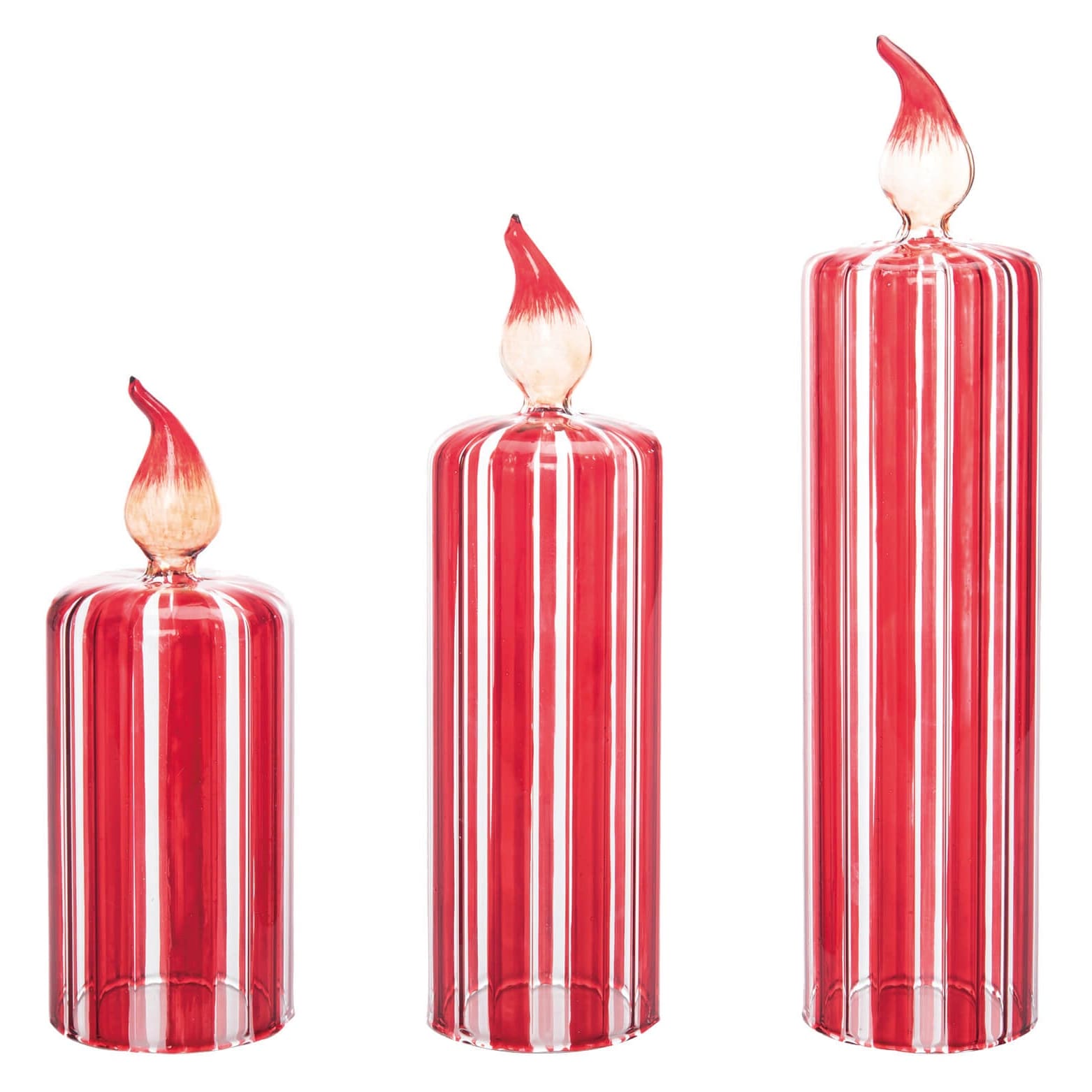 Red & White Striped Glass Candle Decor Set/3 - Christmas