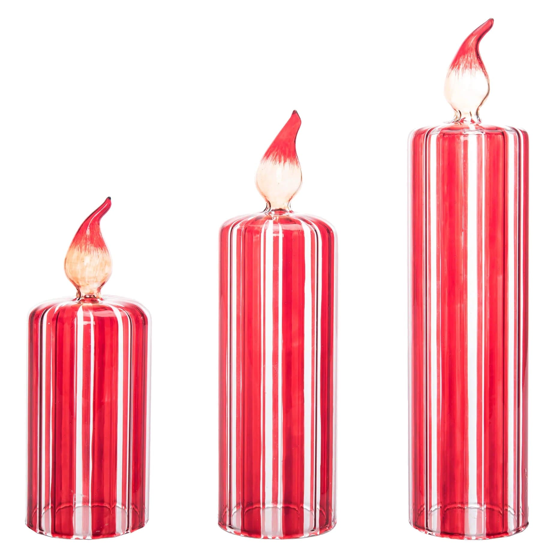 Red & White Striped Glass Candle Decor Set/3 - Christmas