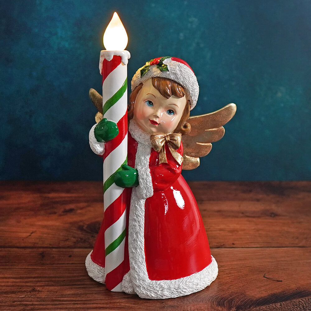 Lighted Retro Angel Holding Candle - Christmas