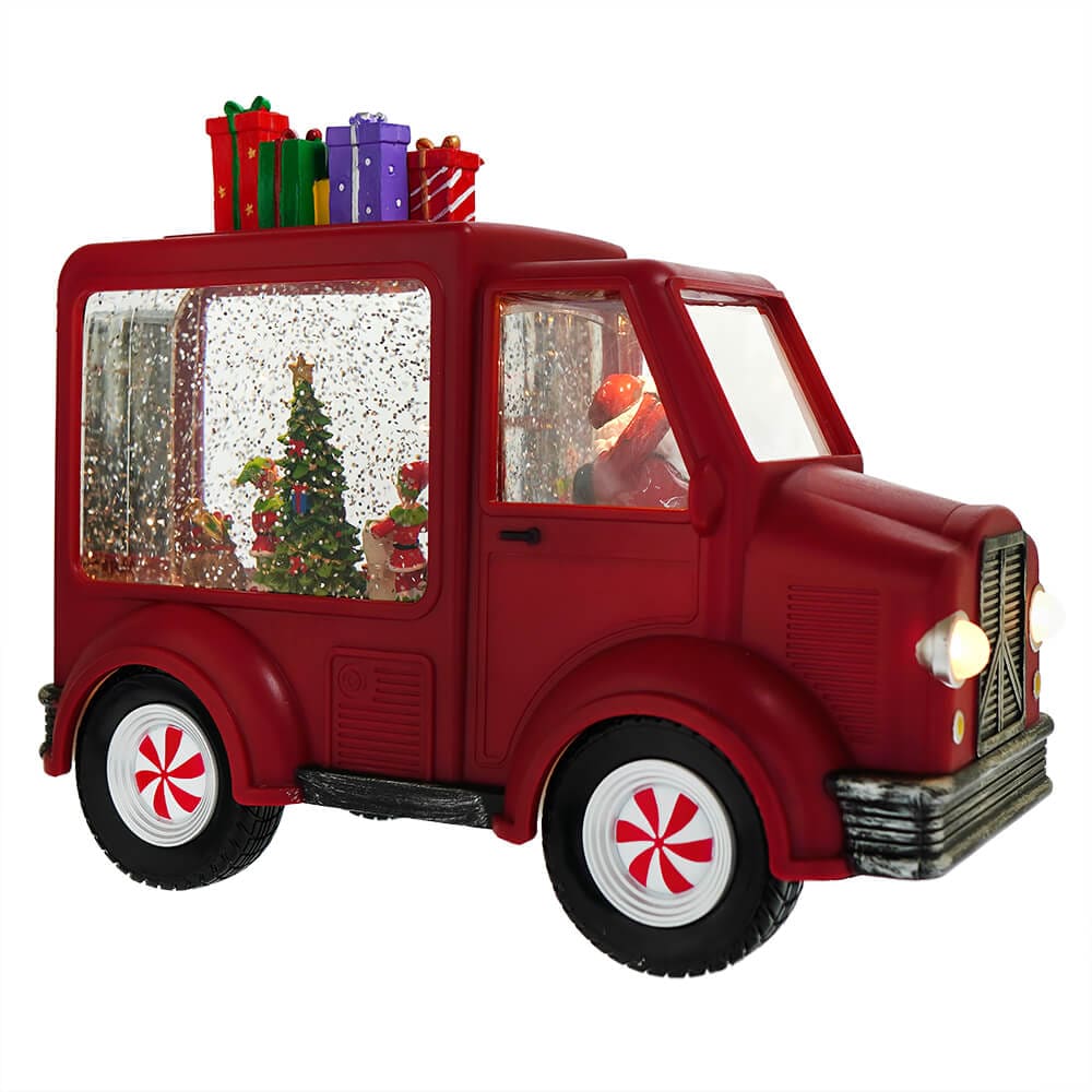 Lighted Santa & Elves Water Truck Lantern