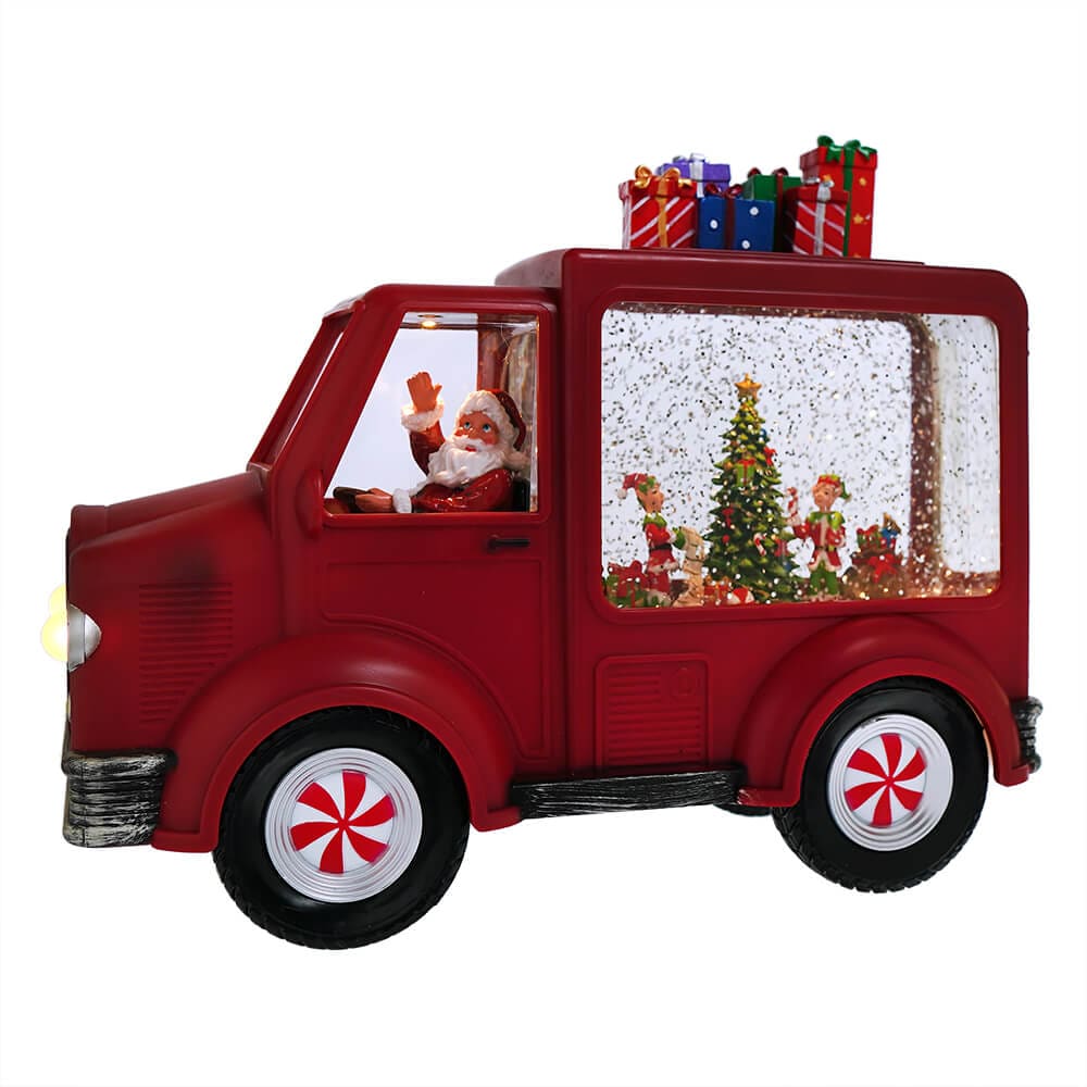 Lighted Santa & Elves Water Truck Lantern