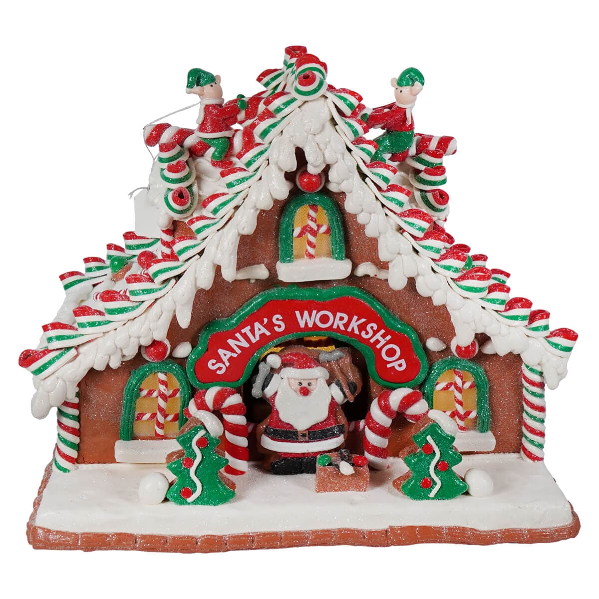 Lighted Santa’s Workshop Claydough Gingerbread House - Christmas