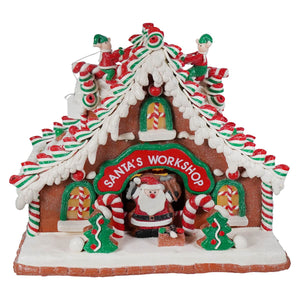 Lighted Santa’s Workshop Claydough Gingerbread House - Christmas