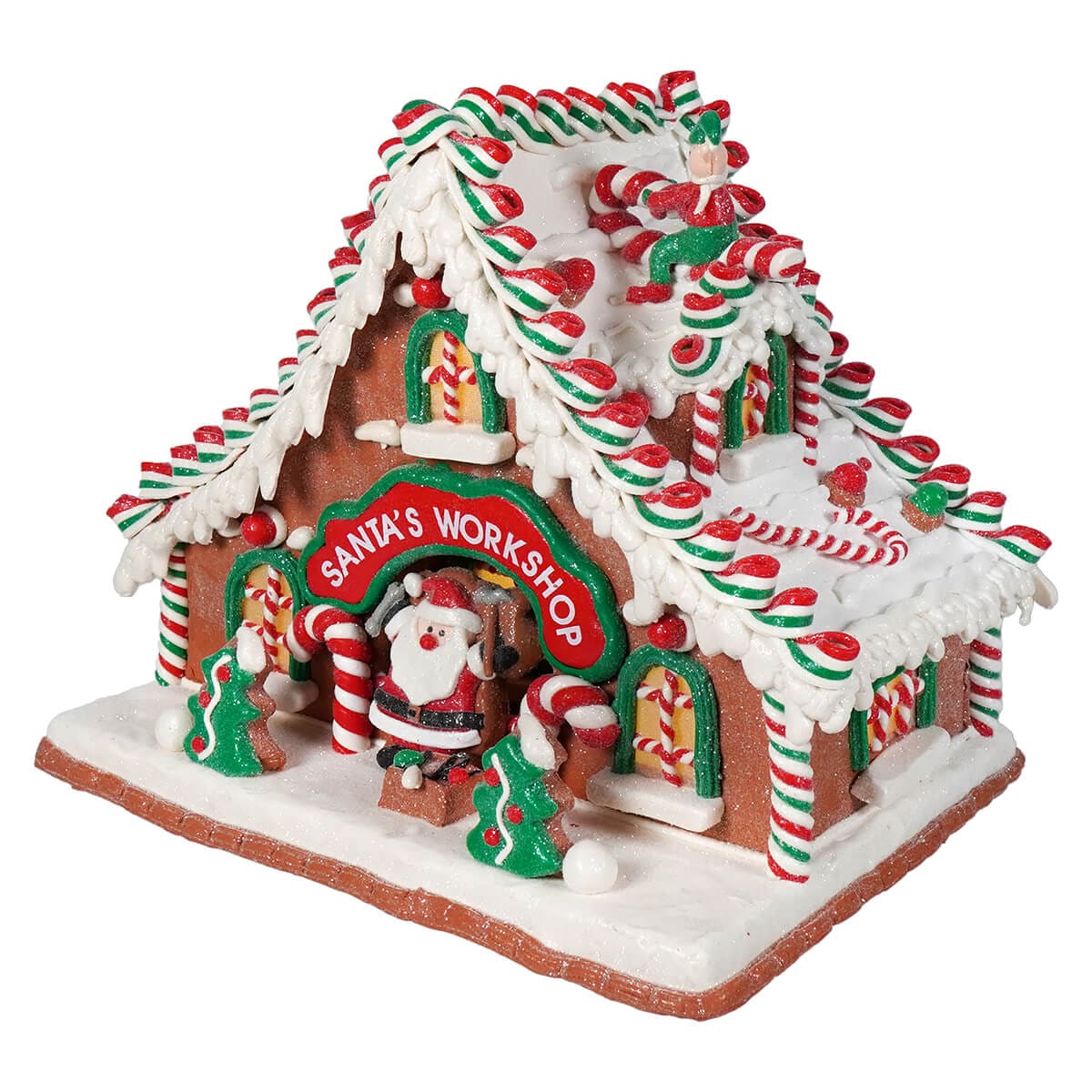 Lighted Santa’s Workshop Claydough Gingerbread House - Christmas