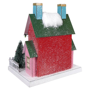 Lighted Snowy Pastel Santa Village House With Timer - Christmas