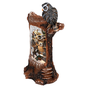 Lighted Spinning Holiday Owl Water Globe - Christmas