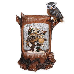 Lighted Spinning Holiday Owl Water Globe - Christmas