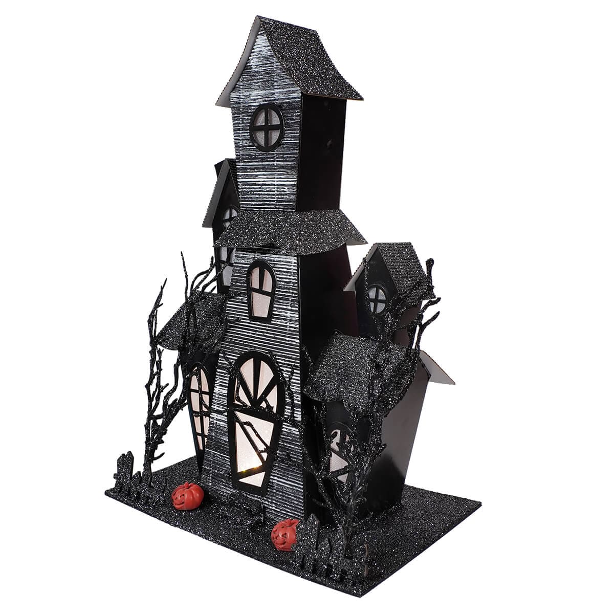 Lighted Spooky Black Haunted House - Halloween