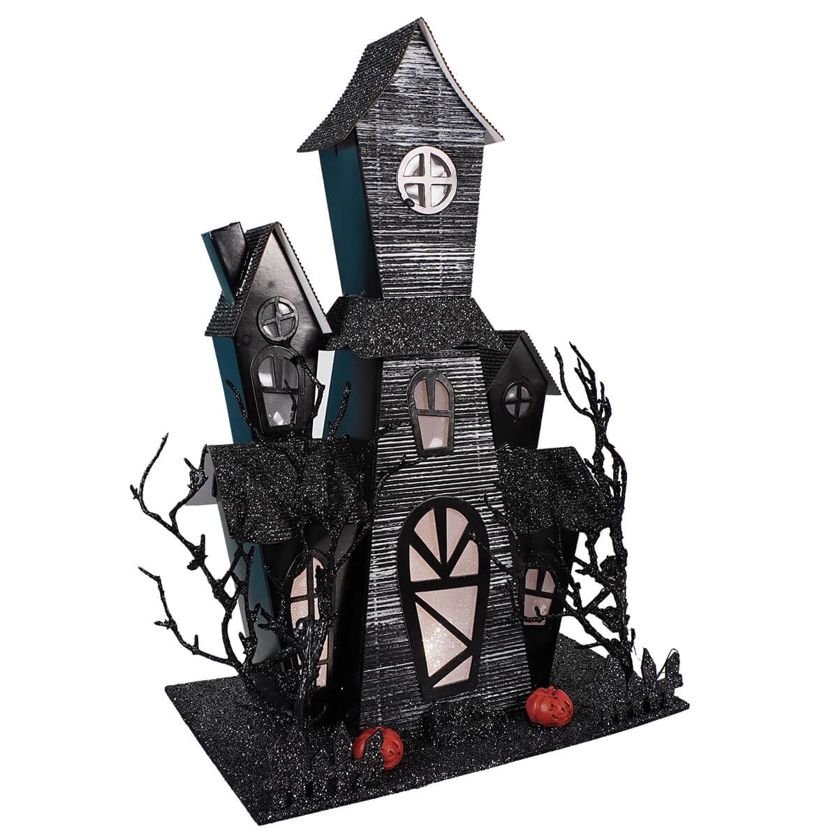 Lighted Spooky Black Haunted House - Halloween