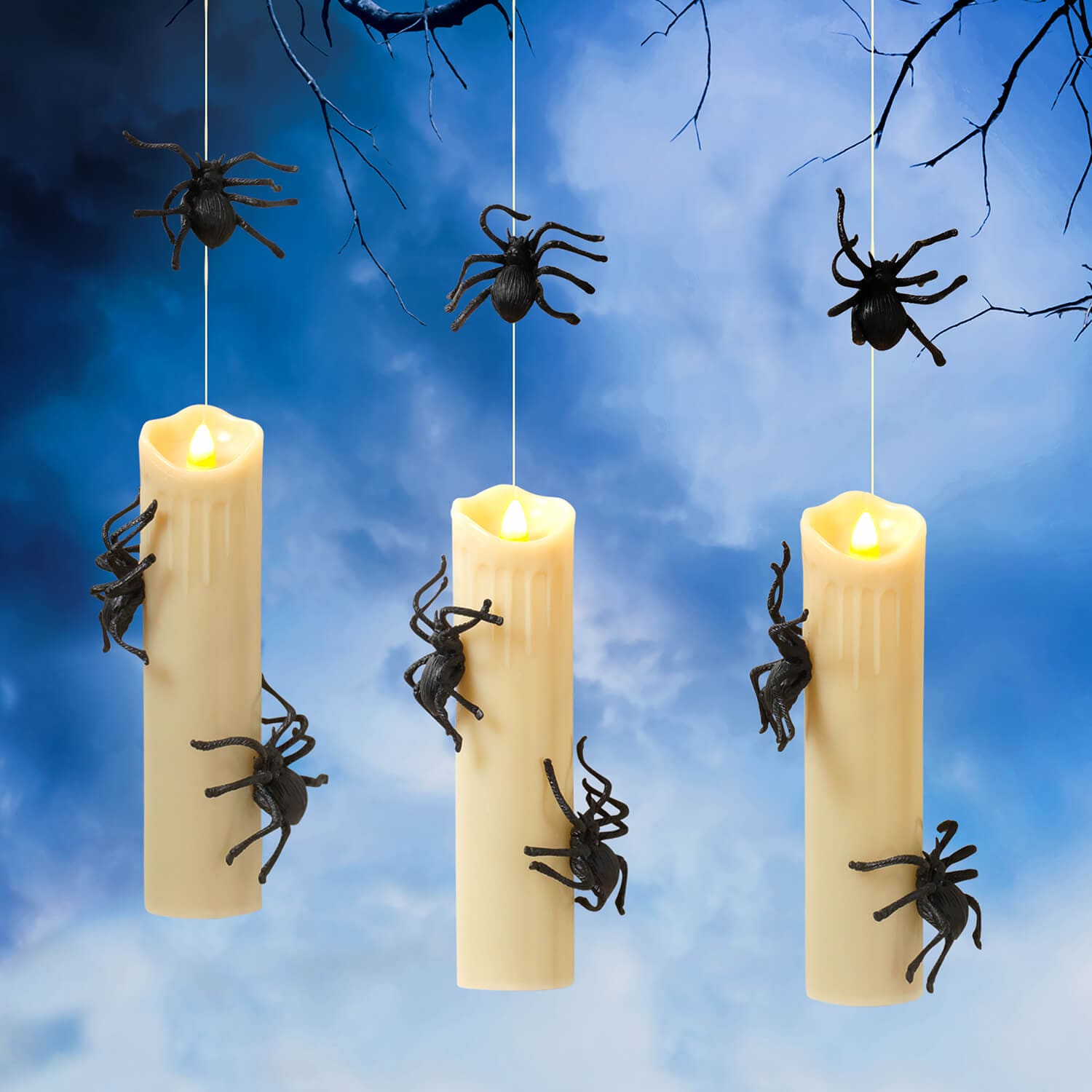 Lighted Spooky Floating Spider Candles Set/3 - Halloween