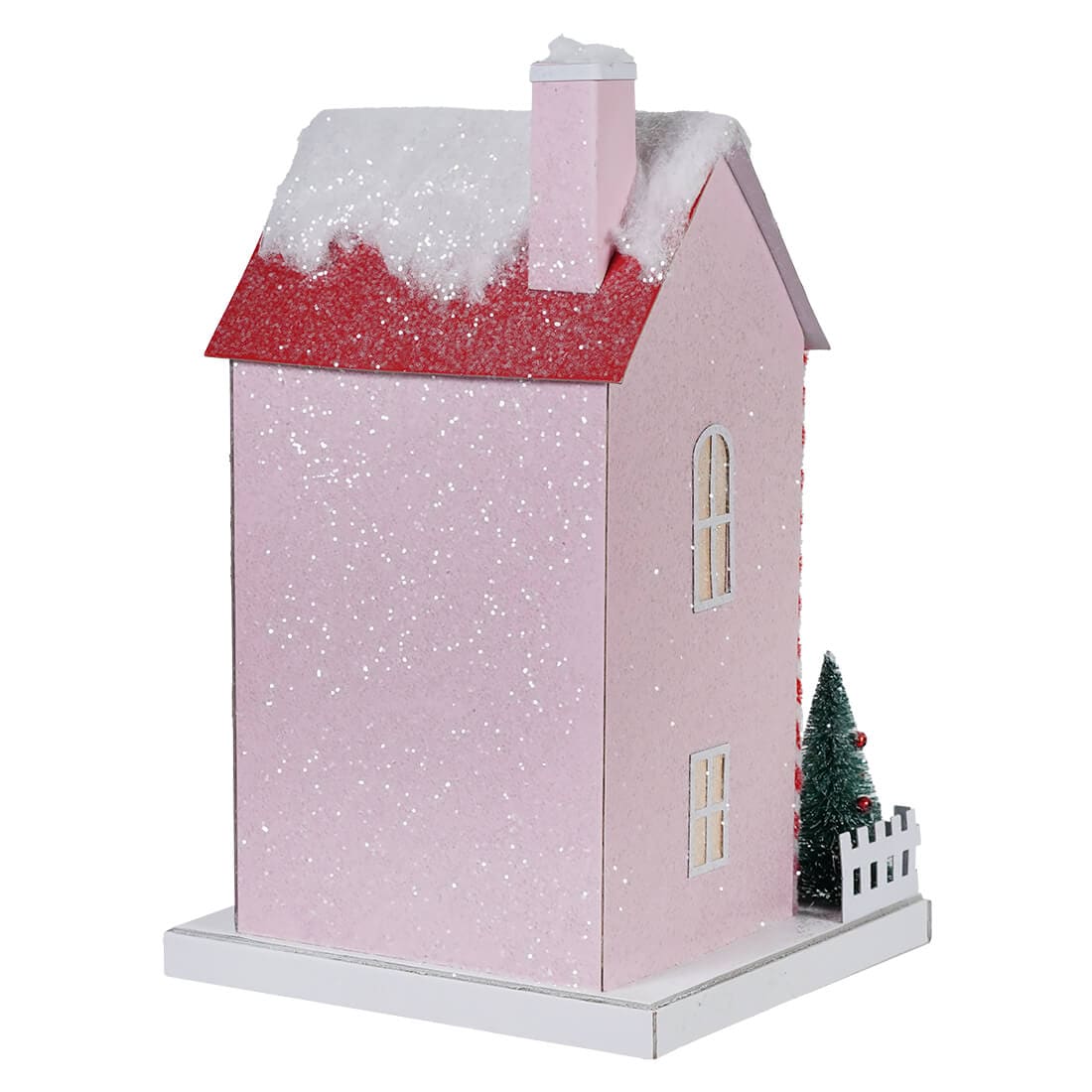 Lighted Winter Candy Cane Pink Paper House - Christmas