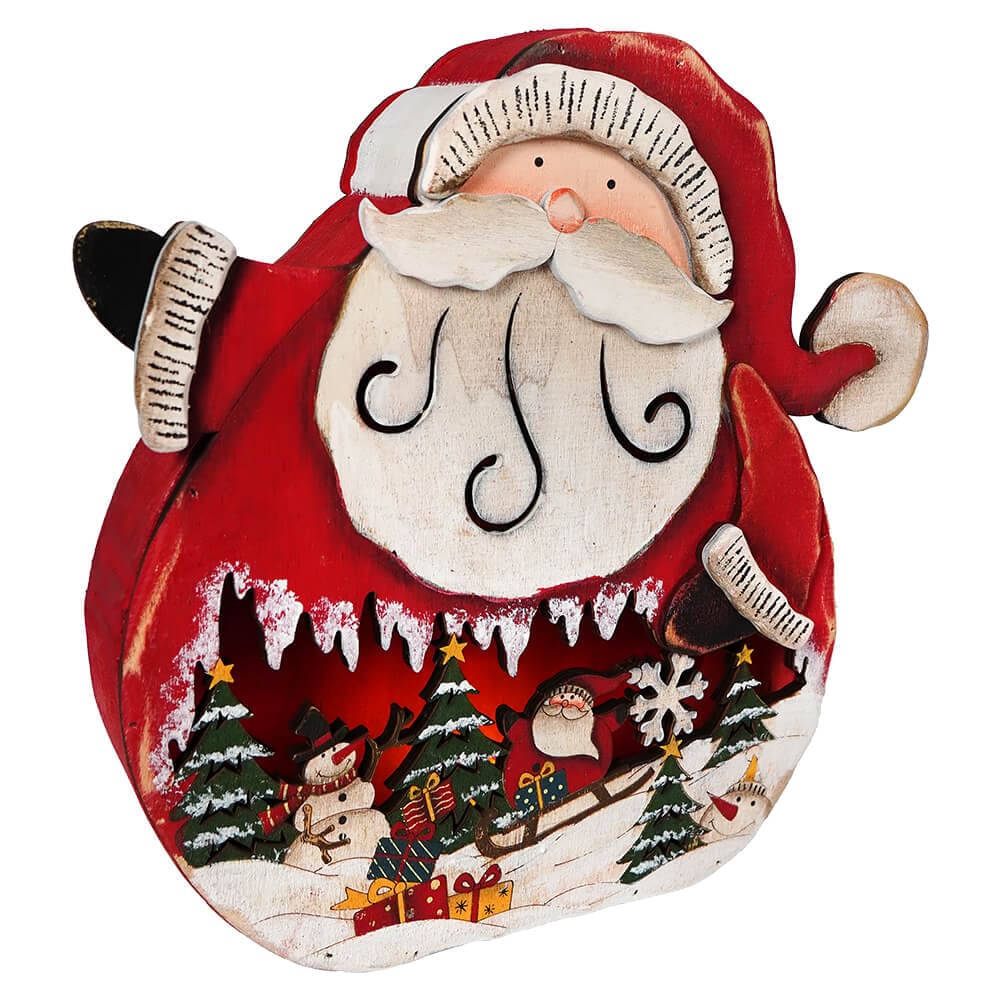 Lighted Wood Holiday 3-D Santa