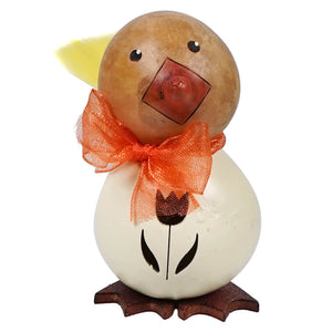 Decorative lil dillard duck gourd figurine with tulip cutout from meadowbrooke gourds in natural orange tones