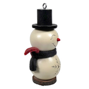 Cream-colored wooden snowman gourd with black top hat red nose and black scarf featuring subtle branch designs meadowbrooke large snowman