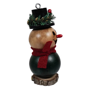 Hand-painted wooden snowman gourd with black top hat, green garland, red scarf, cheerful face meadowbrooke large snowman