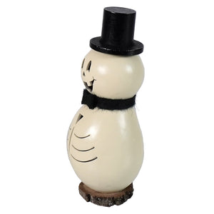 Cream-colored wooden lil skully the skeleton gourd figurine with black top hat and carved skeleton face for halloween decor