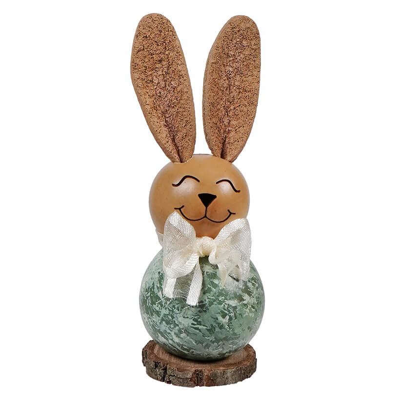 Lil Willow green bunny gourd by Meadowbrooke Gourds wearing a cream ribbon easter bunny figurine