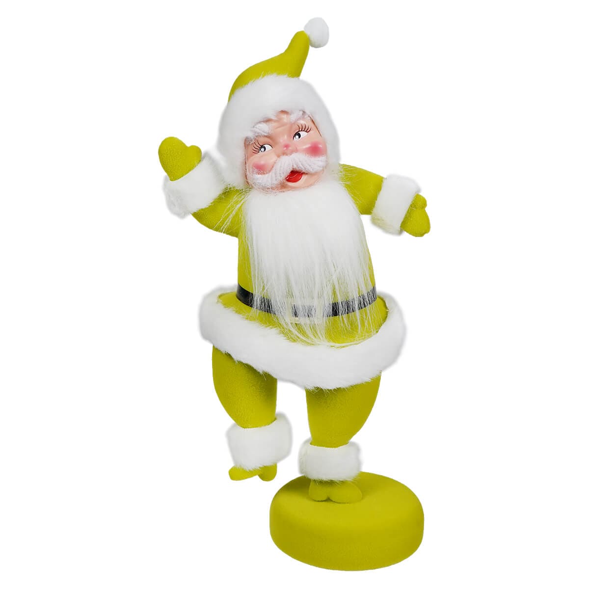 Lime Green Flocked Dancing Santa - Christmas