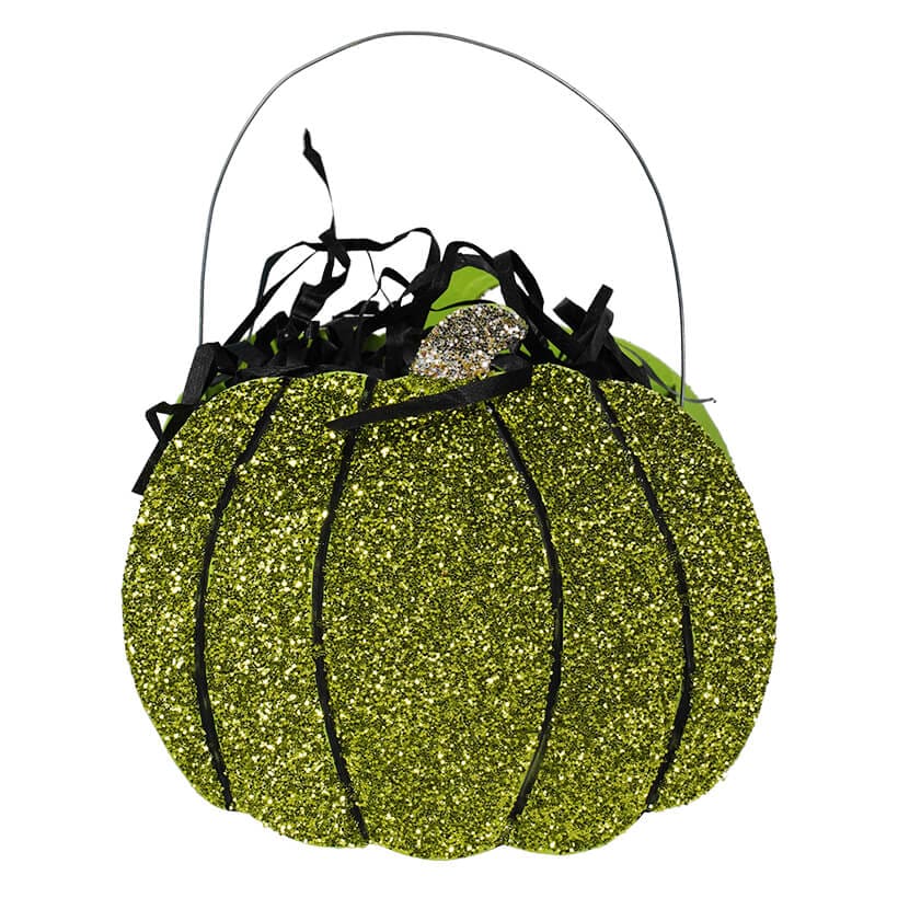 Lime Green Glittered Pumpkin Bucket