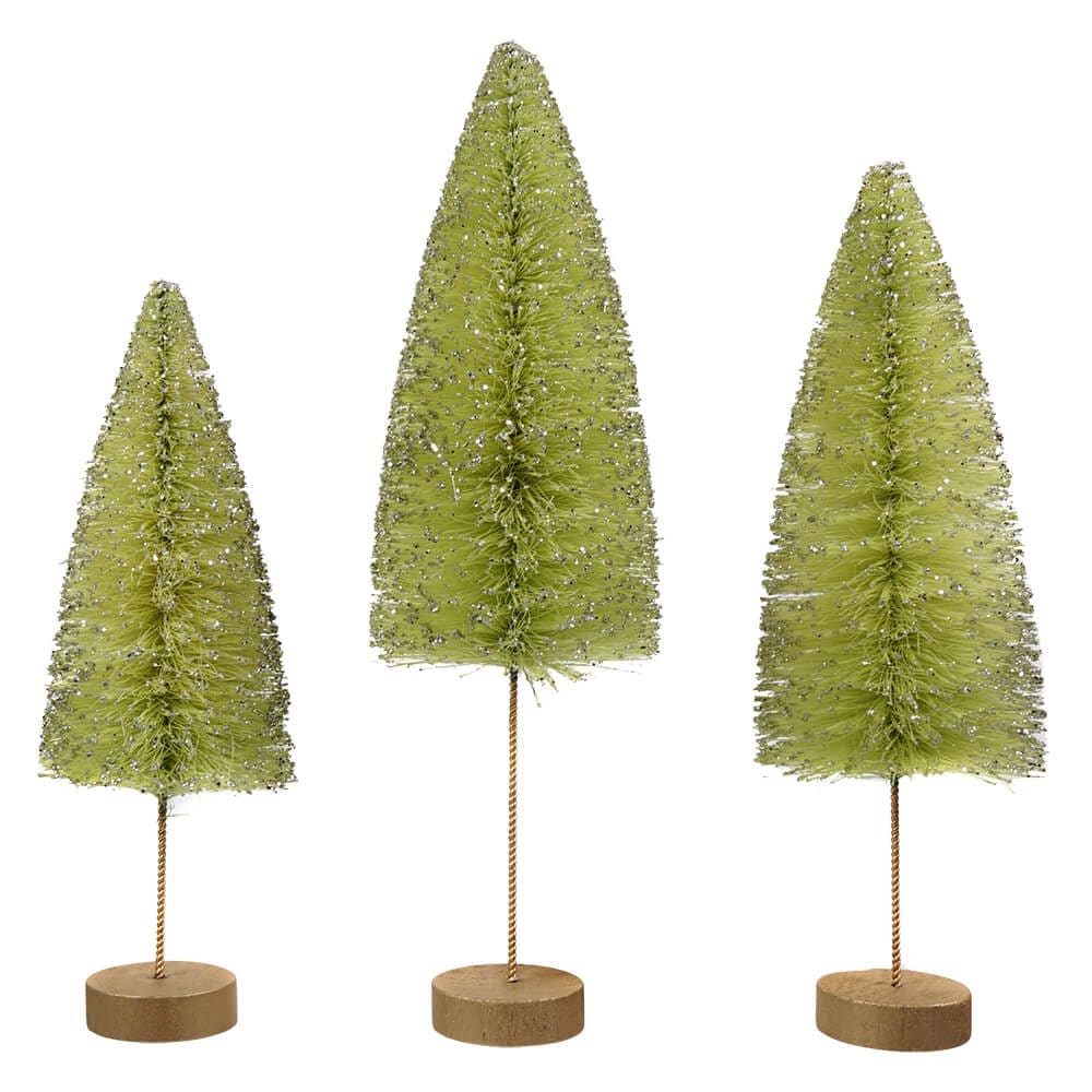 Lime Green Halloween Bottle Brush Trees Set/3