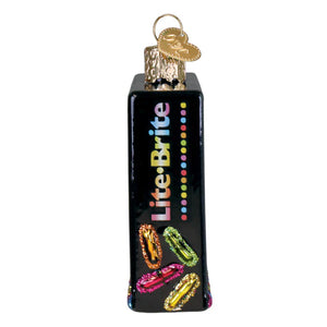 Black glass lite brite box ornament with colorful glittery candy shapes and rainbow dot logo perfect for toys & fun miscellaneous ornaments