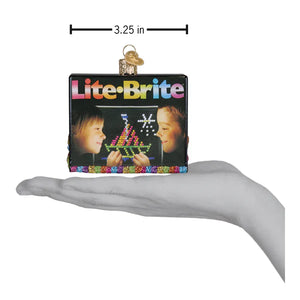 Black rectangular lite brite christmas ornament with colorful kids image and gold loop perfect for toys & fun miscellaneous ornaments