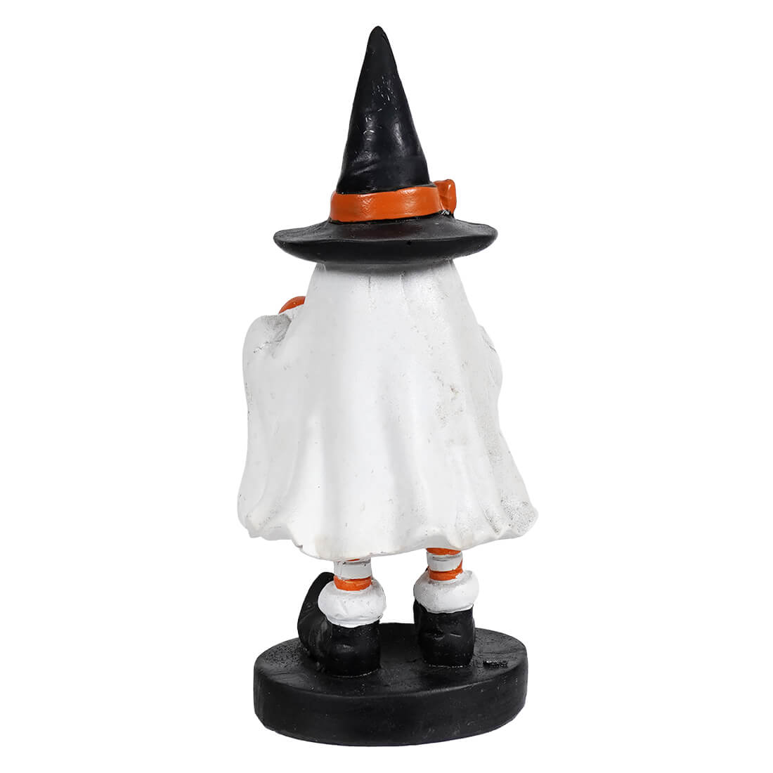 Little boo ghost figurine wearing a black witch hat and white robe on black base vintage halloween ghost figures decor