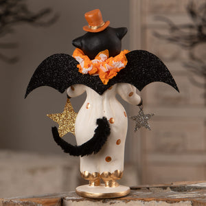 Little fancy pants cat black cat figurine dressed as a bat with glittery wings and halloween cats style outfit
