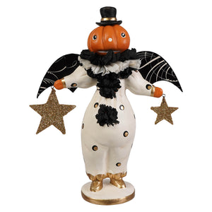 Ornamental halloween jack o lantern figurine little fancy pants jack in polka dot suit holding gold stars by bethany lowe