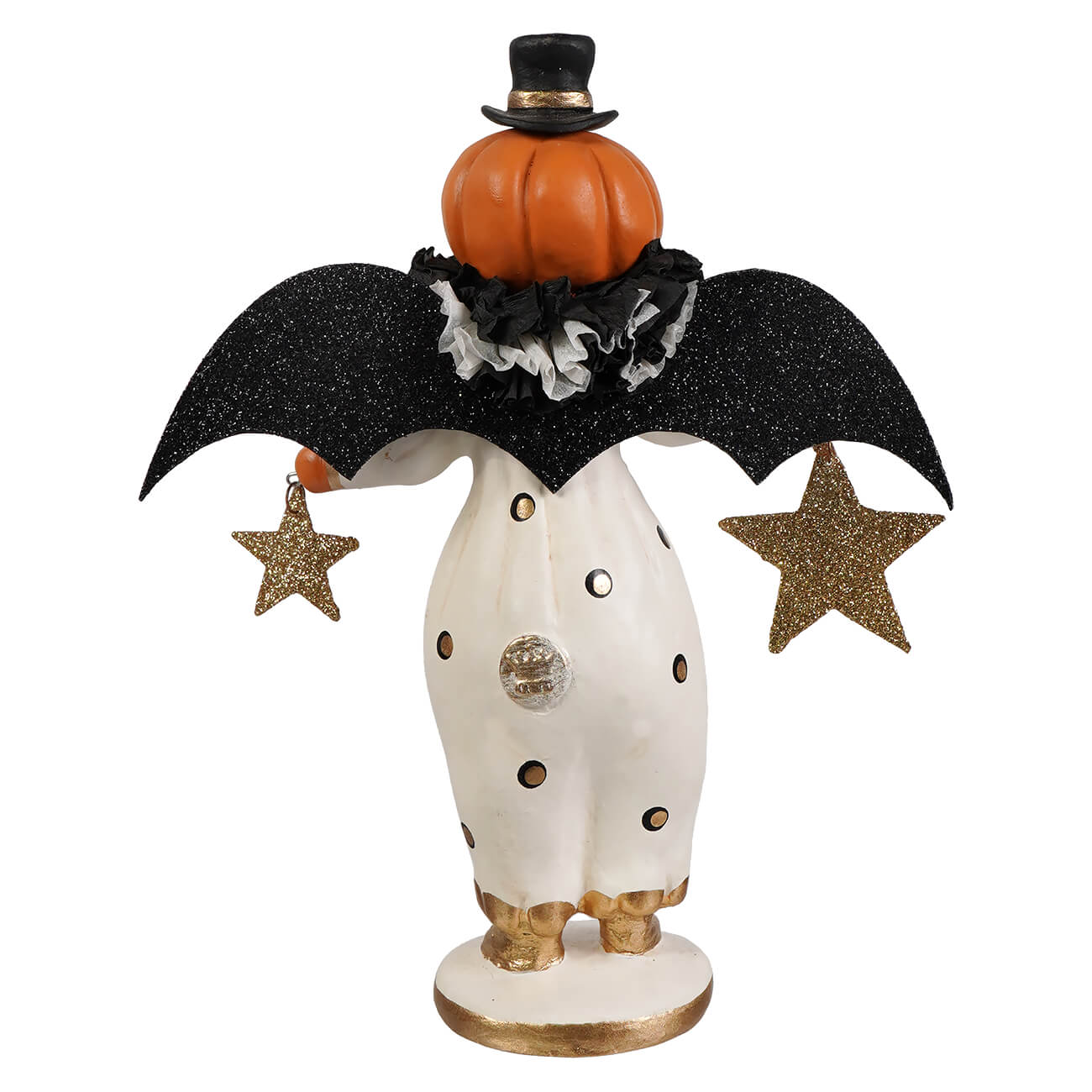 Little fancy pants jack is a whimsical bethany lowe halloween figure with a jack o lantern head and black glitter wings