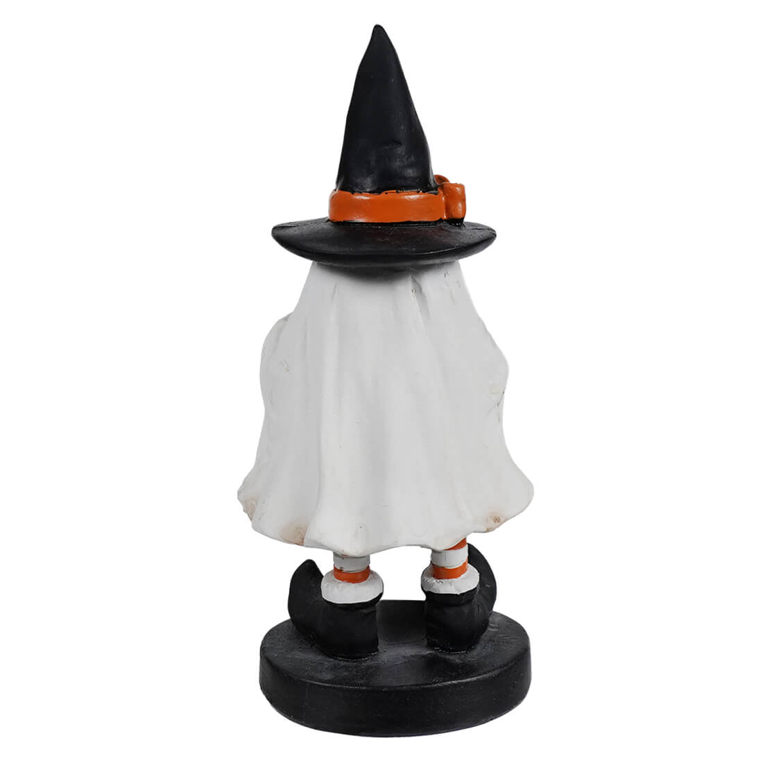 A whimsical treat ghost figurine wearing a black witch hat and boots from the halloween vintage collection