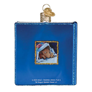 Blue glittery glass llama llama red pajama book ornament with sleeping animal illustration perfect for book club ornament and figural decor