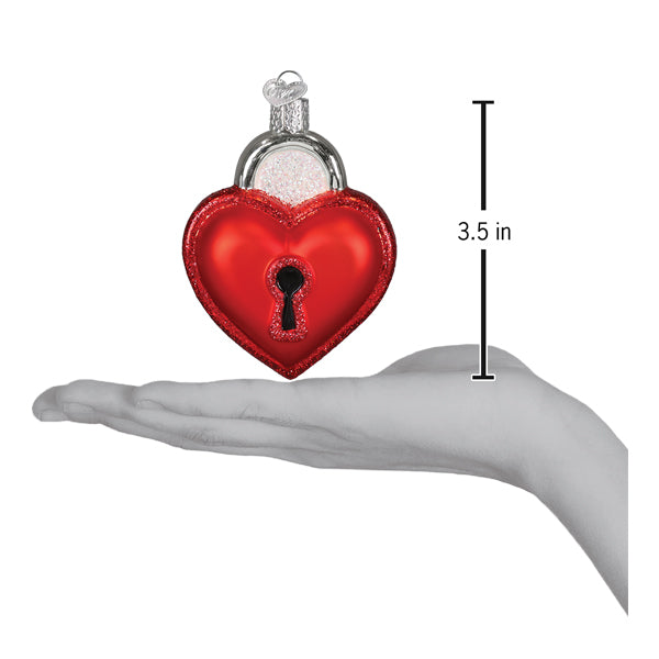 Red heart-shaped love lock ornament with silver clasp and glittery texture perfect for world christmas decor