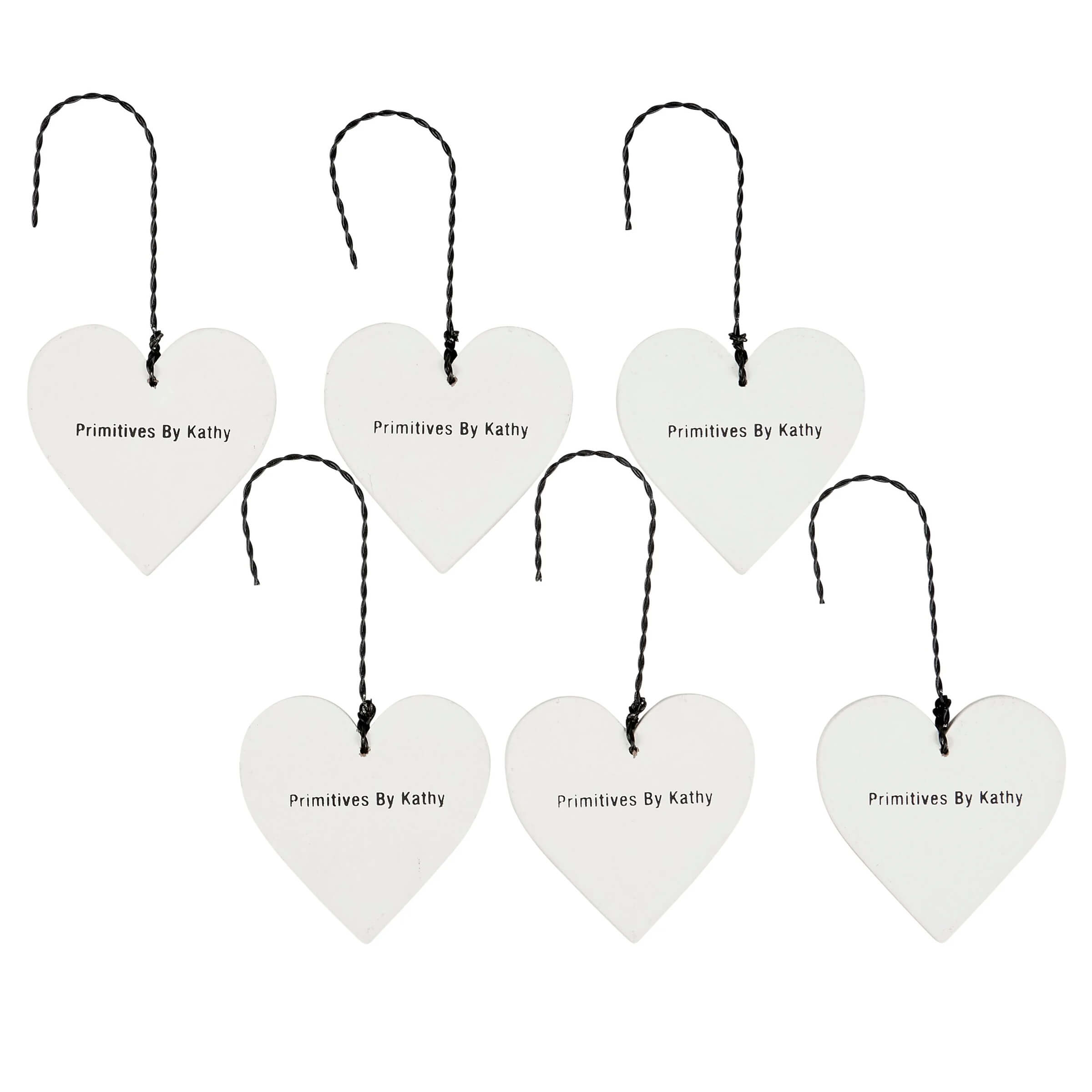 White heart-shaped love you more ornament set with primitives by kathy engraving and black hanger display