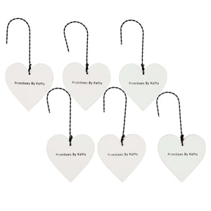 White heart-shaped love you more ornament set with primitives by kathy engraving and black hanger display