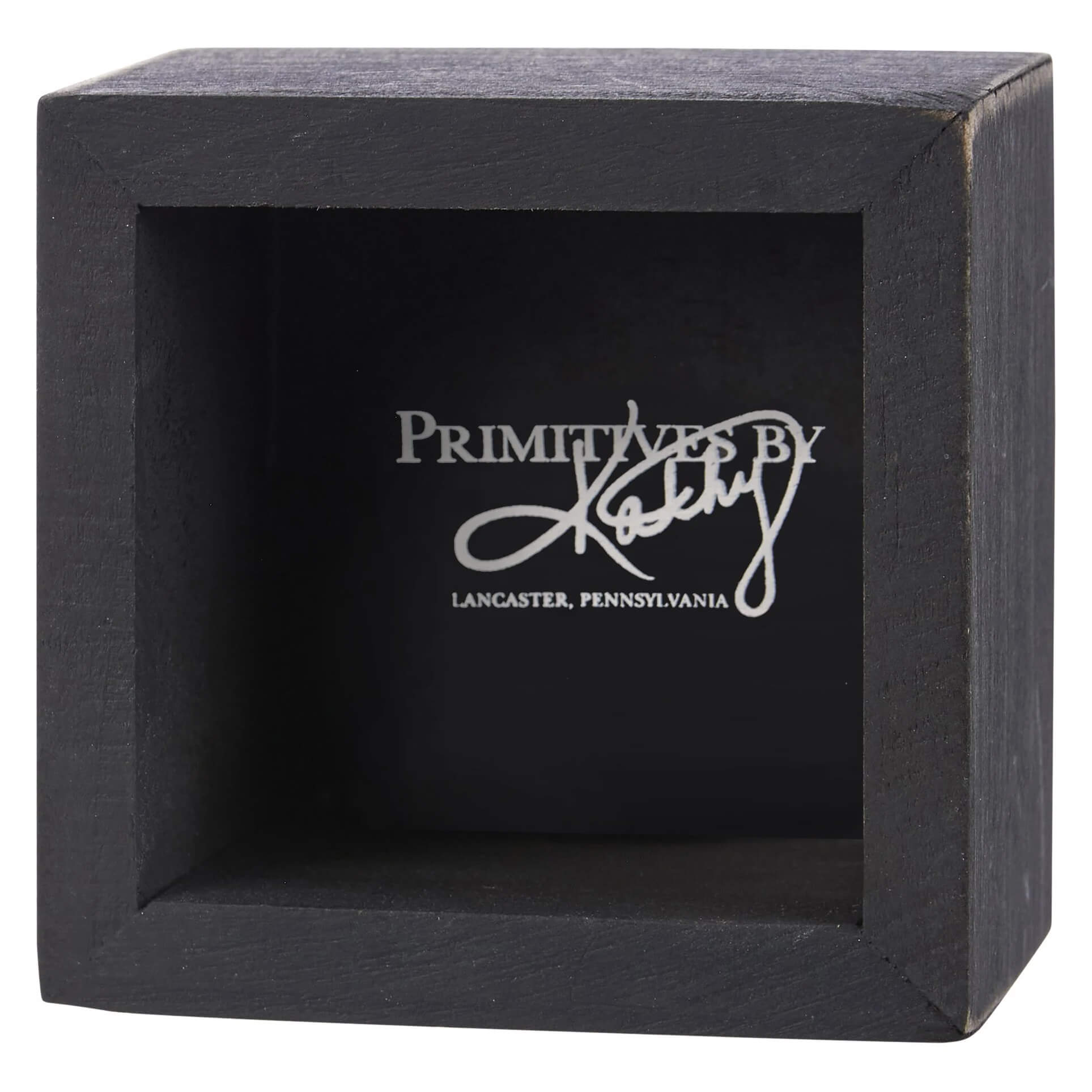 Black rustic wooden win box sign with matte finish and engraved primitives by kathy logo inside