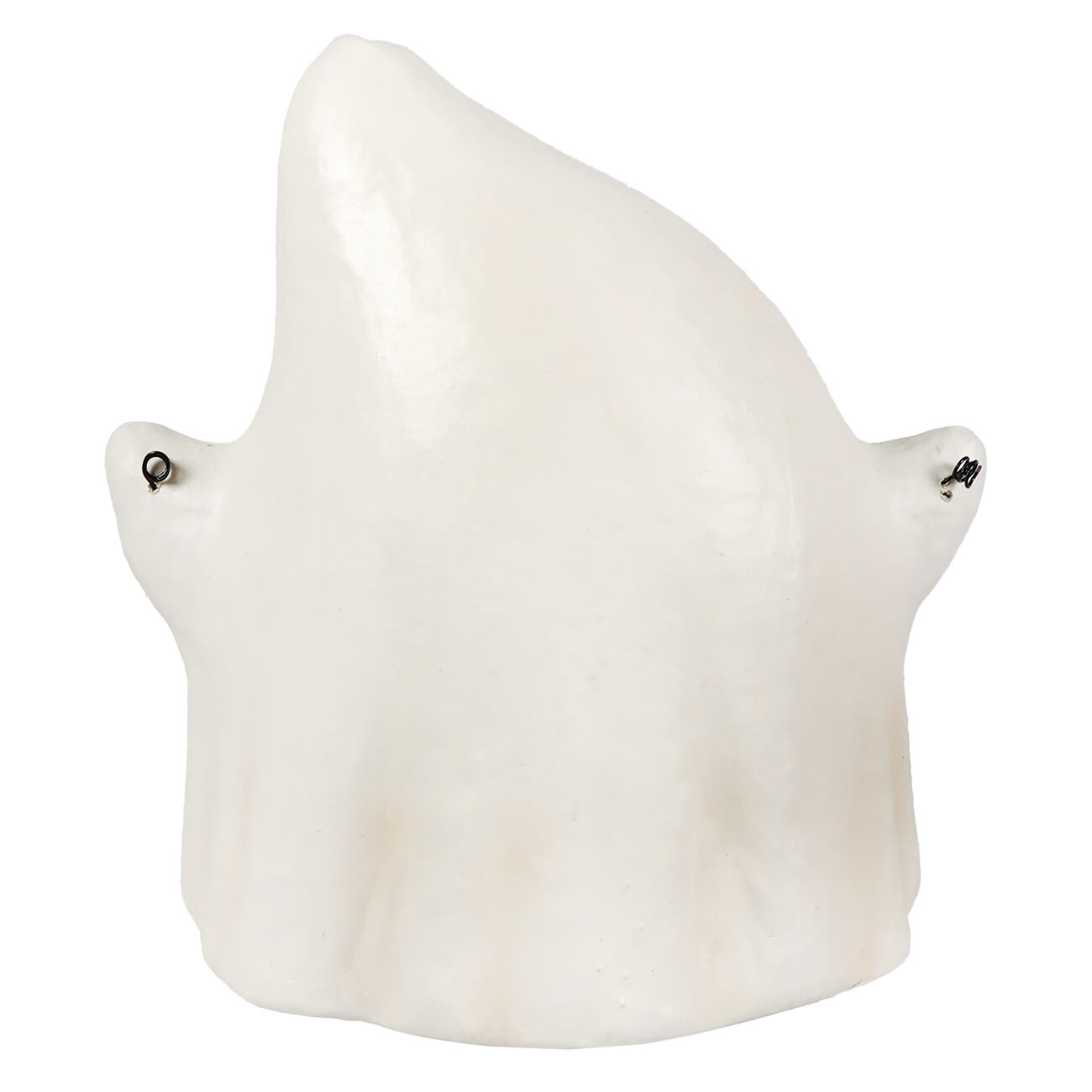 White smooth-surfaced ghost-shaped luminary plaque with black metal hooks halloween ghost figures decor and ornaments