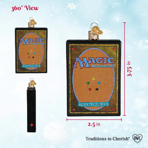 Black glass magic the gathering card back ornament with delirium design gold trim and colorful gem like dots figural decor