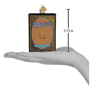 Magic the gathering card back ornament with gold trim, colorful gemstones, metallic loop, perfect figural decor piece