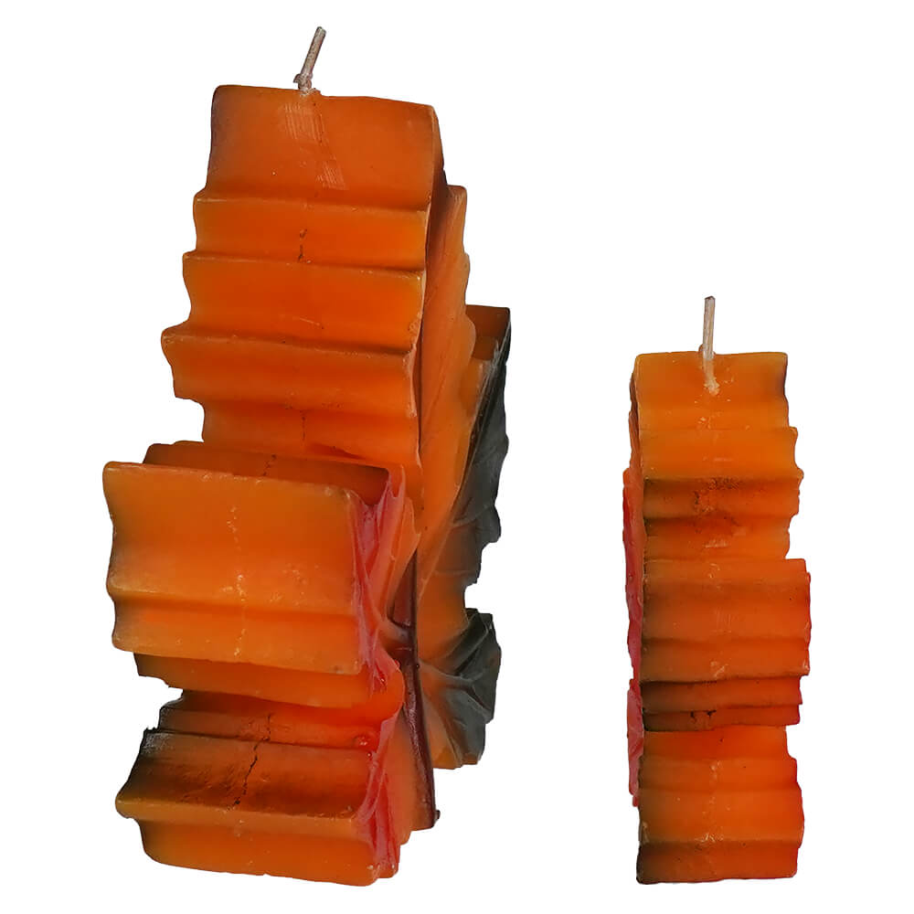 Orange tiered maple leaf candles set with gradient red and dark green stacked layers perfect for halloween candles