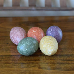 Five pastel marbled gourd easter eggs in pink coral lavender sage green and cream from meadowbrooke gourds set of 5