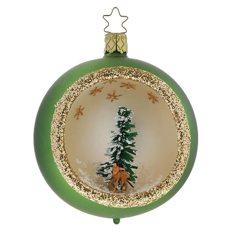 Matt Green Ornament With Deer & Tree