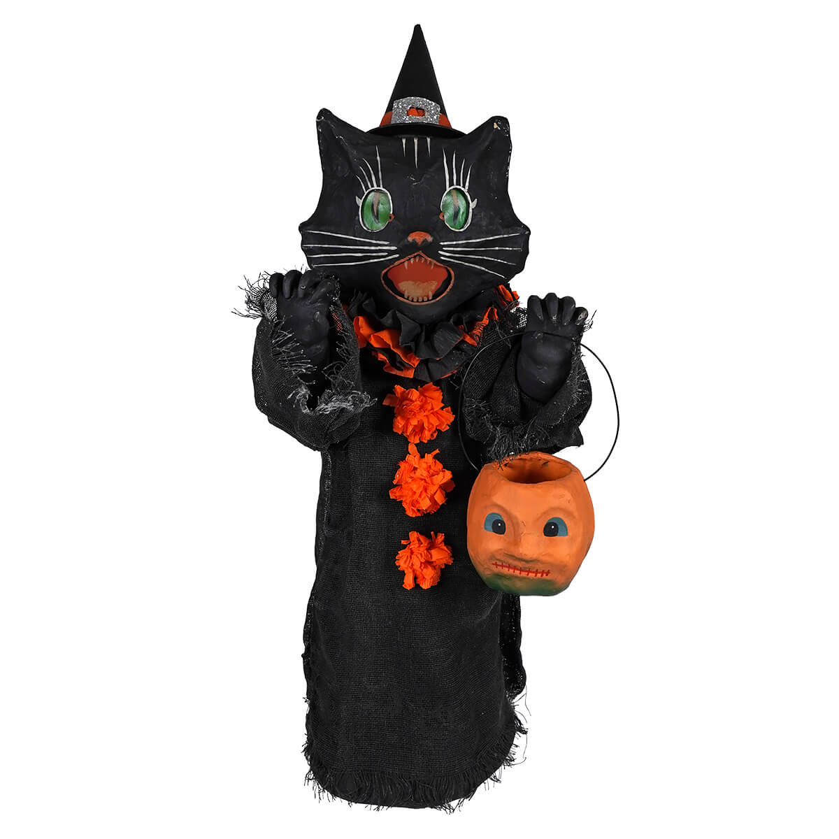 Medium scaredy cat black cat figurine with scared expression perfect for halloween spooky decor
