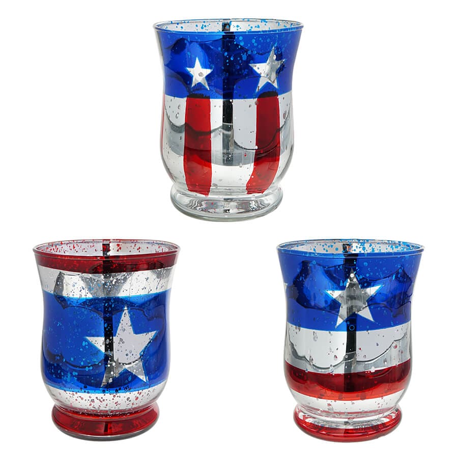 Mercury Americana Glass Hurricane  Set/3