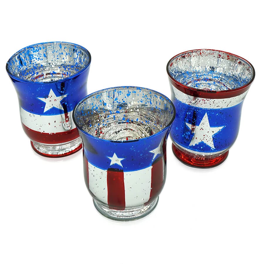 Mercury Americana Glass Hurricane  Set/3