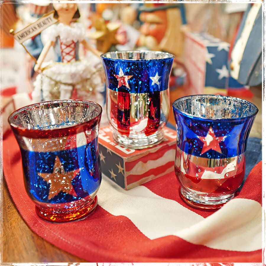 Mercury Americana Glass Hurricane  Set/3