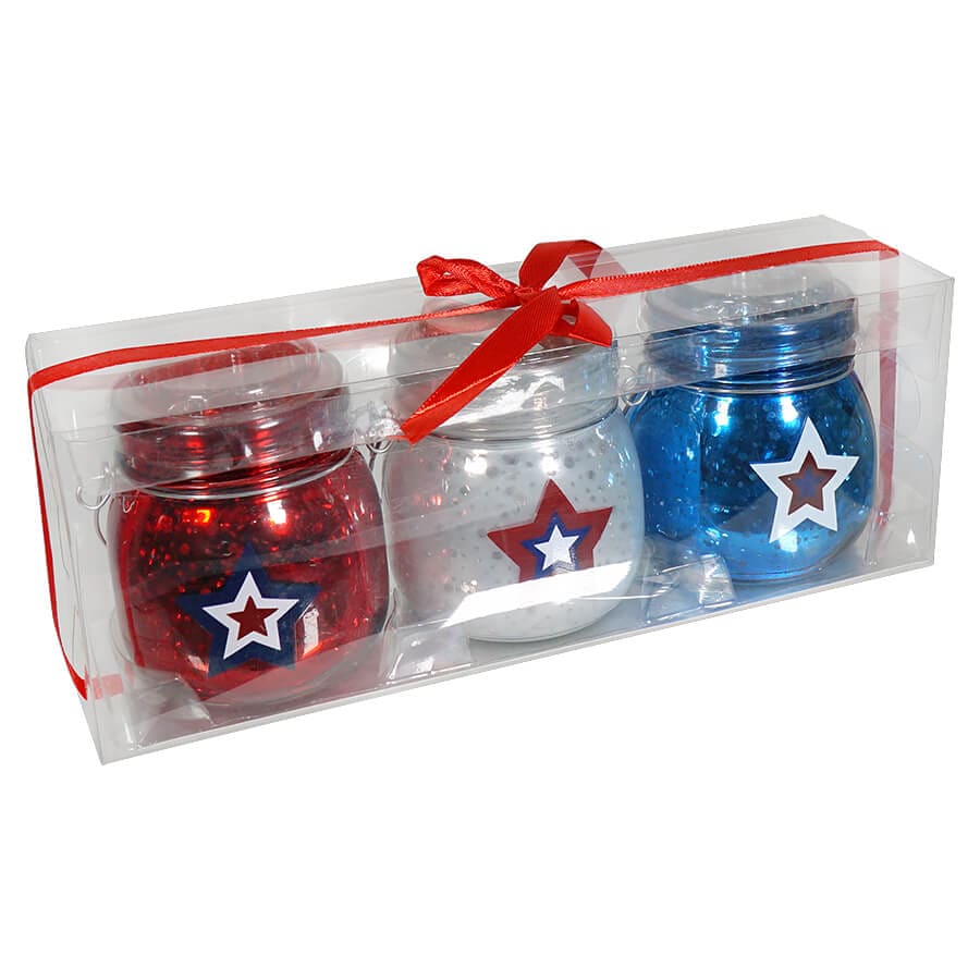 Mercury Glass Americana Mason Jar Candle Holders Set/3