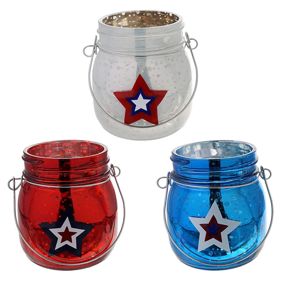 Mercury Glass Americana Mason Jar Candle Holders Set/3