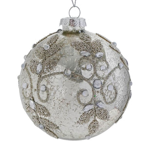 Mercury Glass Gemstone Leaf Pattern Ball Ornament - Ornaments